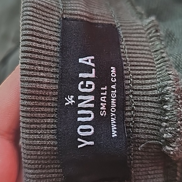 YOUNGLA Olive Green Drawstring Joggers Sweatpants Small Velcro Ankle Straps - Picture 6 of 8